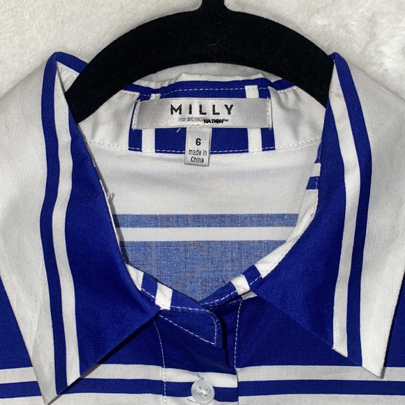 MILLY For Design Nation Cotton NAUTICAL STRIPE Print Fit Flare SHIRT DRESS 6 - Picture 2 of 4